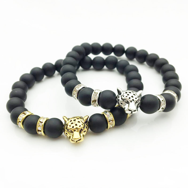 8mm Naturstein Lava Stein Perlen Armband für Männer Leopard Kopf Leopard Anhänger Charme Armband handgemachten Schmuck