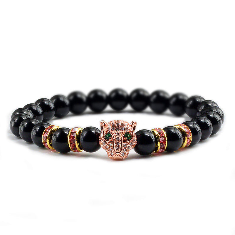 Glänzend schwarzes Micro Palette Leopardenkopf-Armband