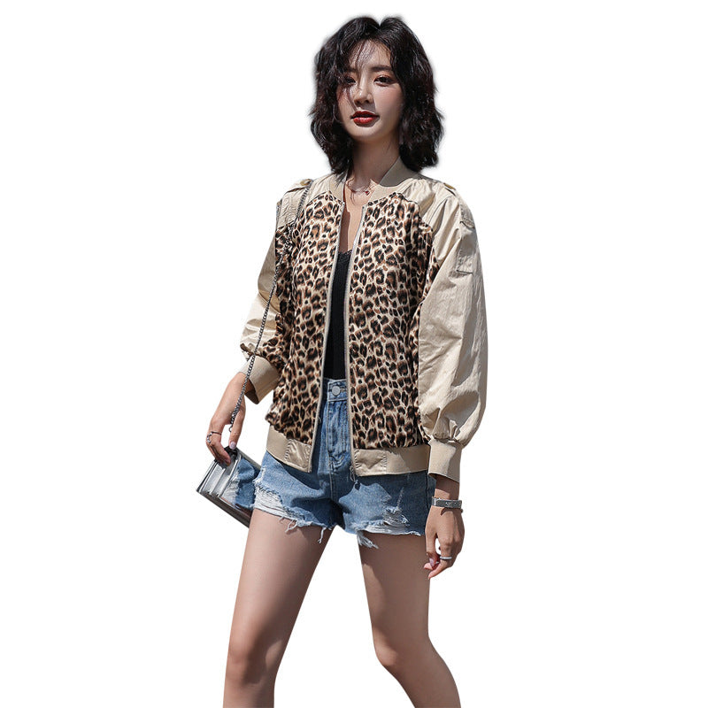 Leopard Print Colorblock Sunscreen Jacket
