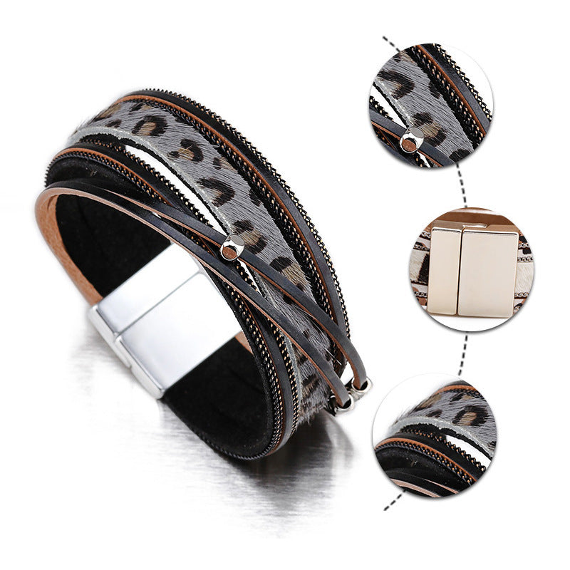 Legierung Magnet Pferdehaar-Armband Leopard Print Lady-Armband