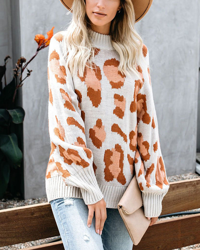 Leopard crewneck loose sweater