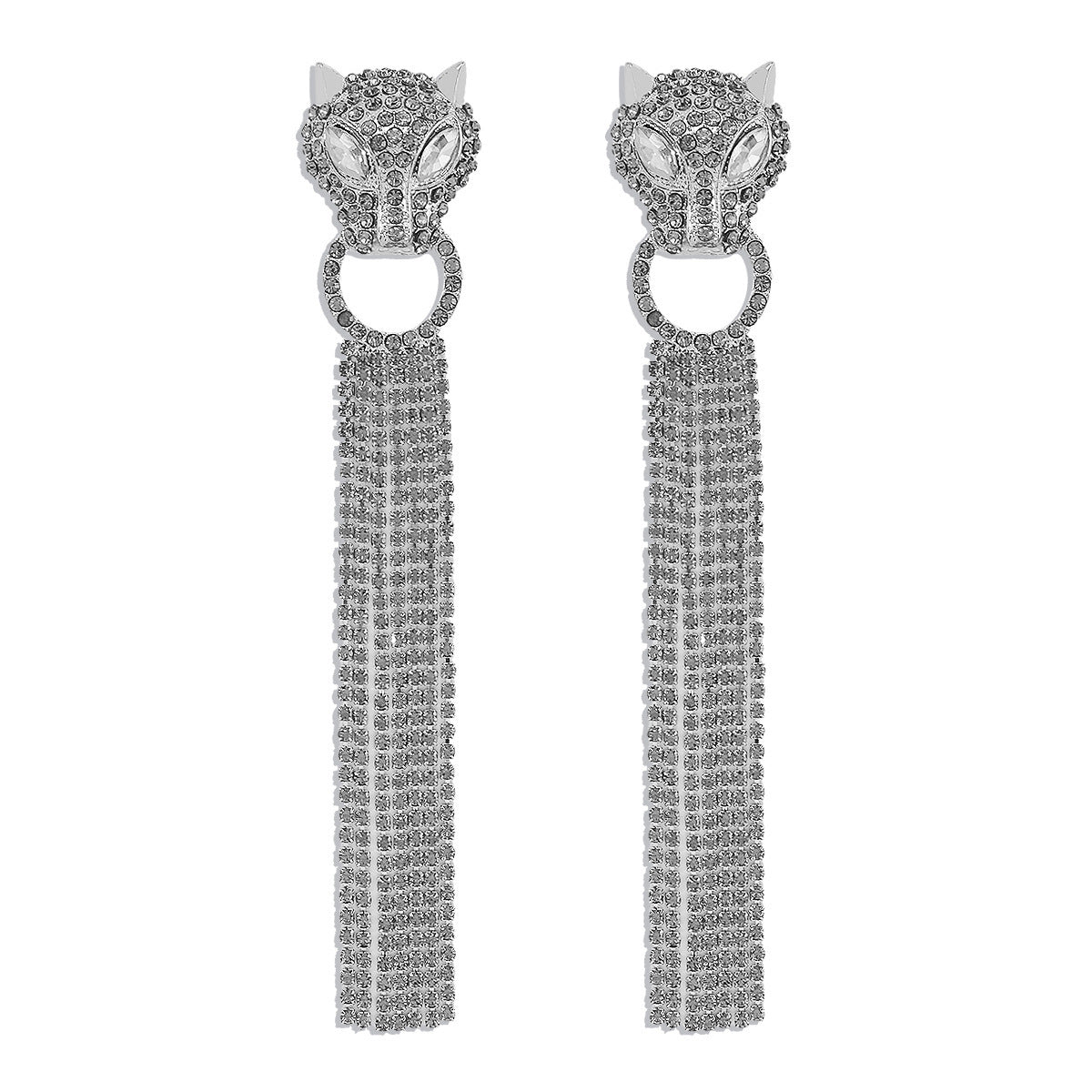 Personalisierte Leopard Kopf Ohrringe mit Quaste Strass Trendy Mode Schmuck Luxus lange Ohrringe für Frauen