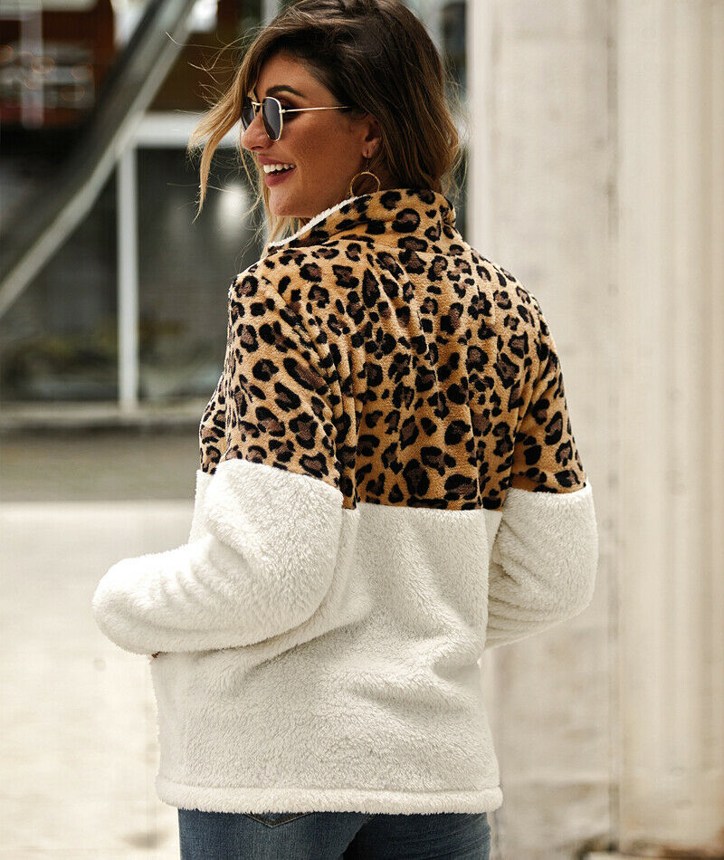 Long sleeve sweater leopard stitching top