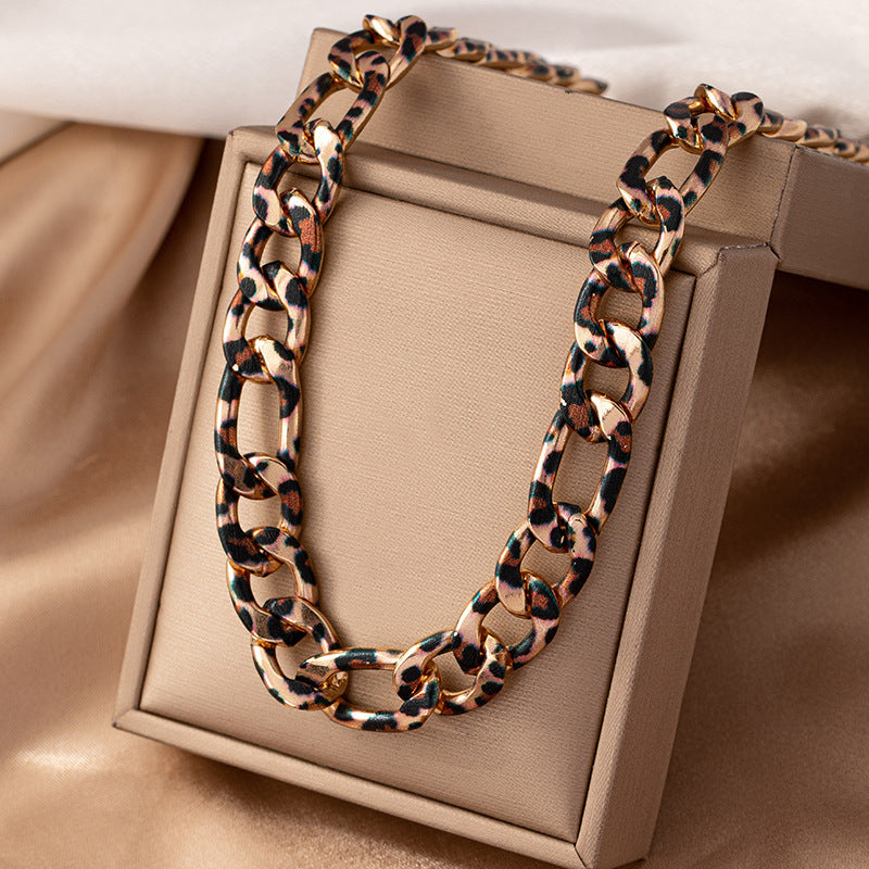 Fashion Necklace Leopard Print Short Thick Chain Necklace