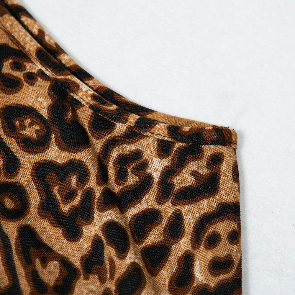 Leopard-print turtleneck sleeveless bodysuit top