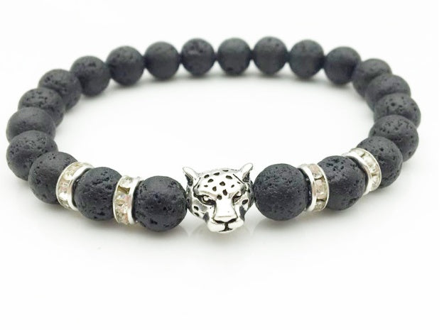8mm Naturstein Lava Stein Perlen Armband für Männer Leopard Kopf Leopard Anhänger Charme Armband handgemachten Schmuck