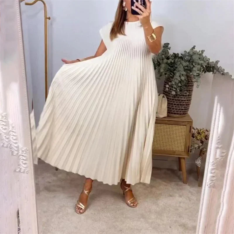 Damen plissiertes einfaches einfarbiges Kleid