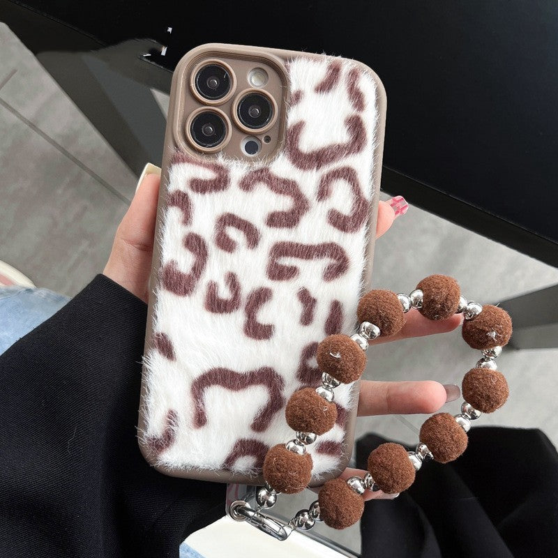Plüsch-Telefonhülle mit Leopardenmuster