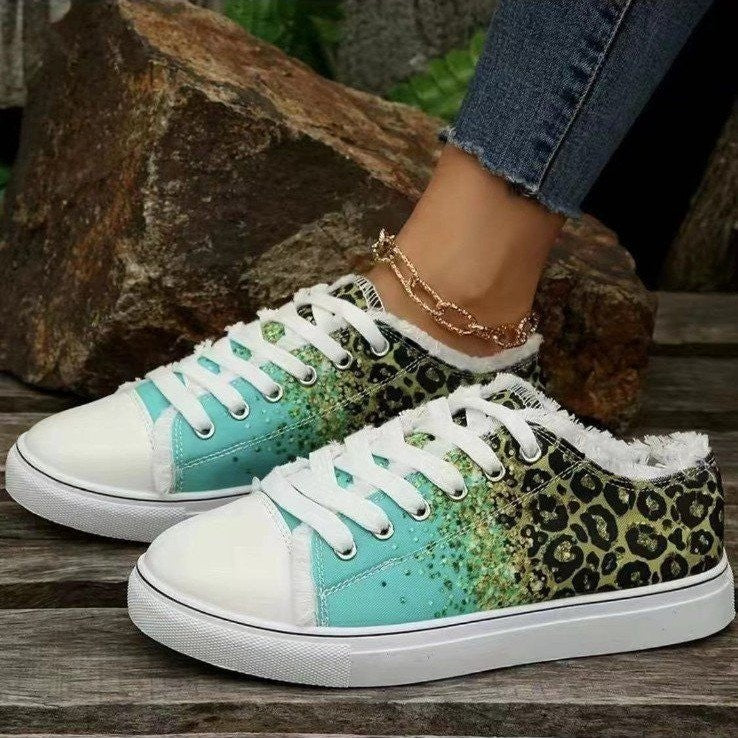 Damen Casual Leopard Print Gradient Farbe gedruckt Canvas Schuhe
