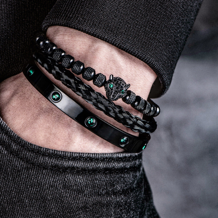Mikro-Intarsien-Leopardenkopf-Armband-Set