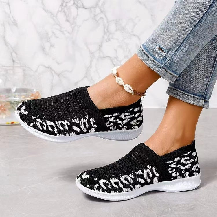 Sommer und Herbst Slip-on Frauen Mode Schuhe flache Runde Kopf Leopard Print Bequem