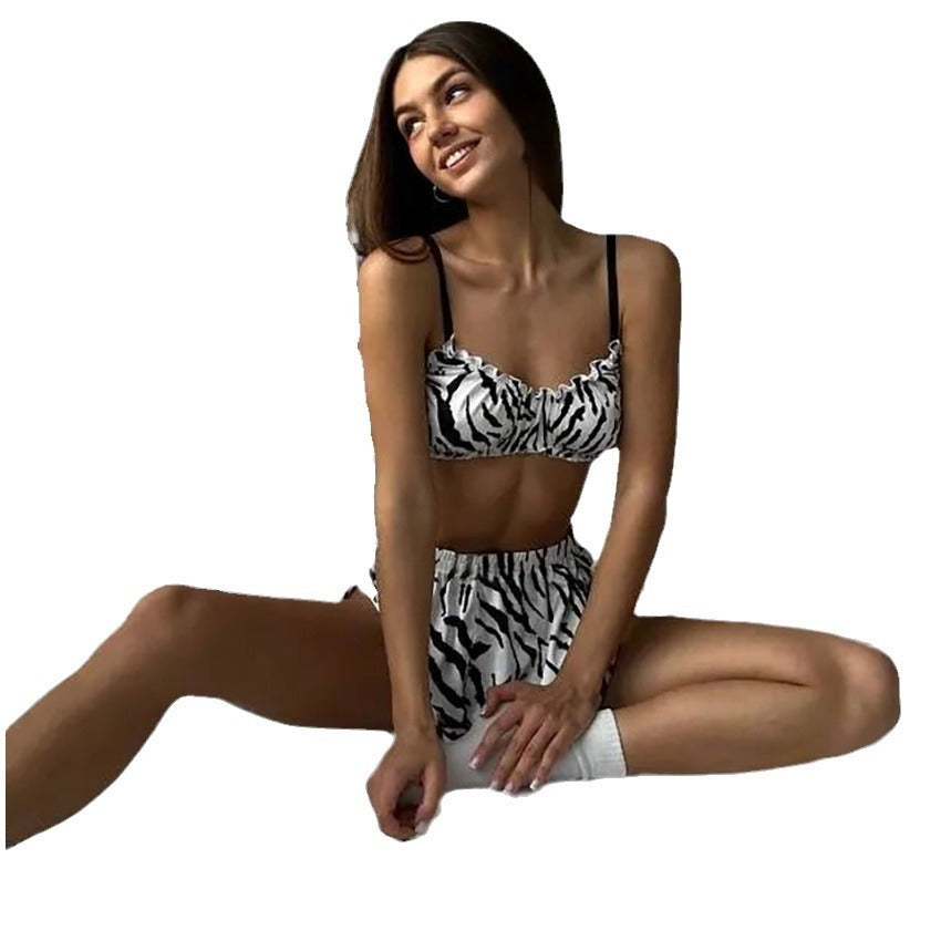 Leopard Print Damen Strumpfhalter Unterwäsche Pyjamas Anzug