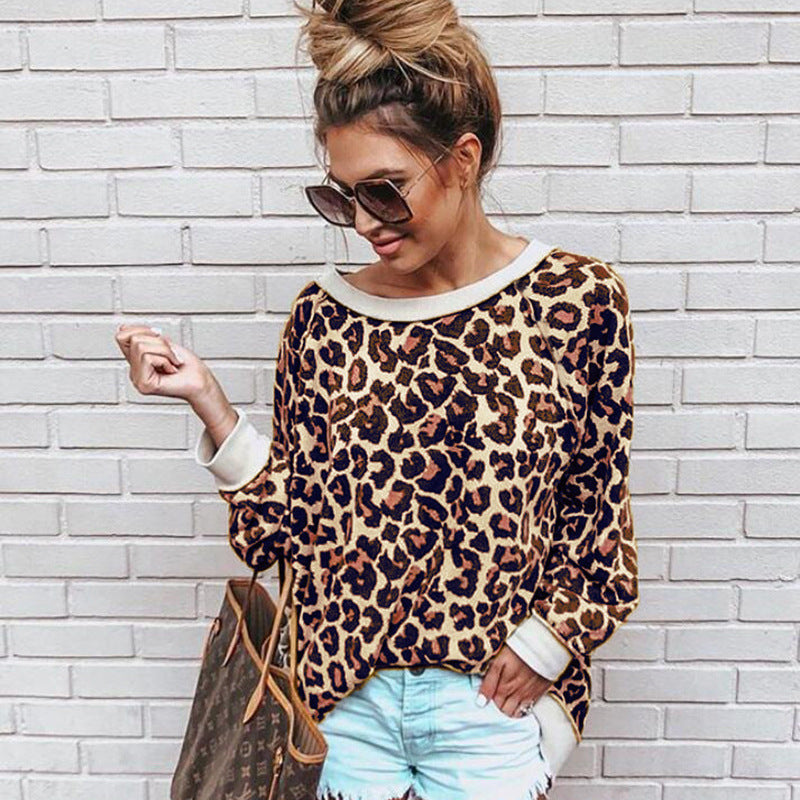 Autumn and winter printed leopard sweater loose shirt 5 colors