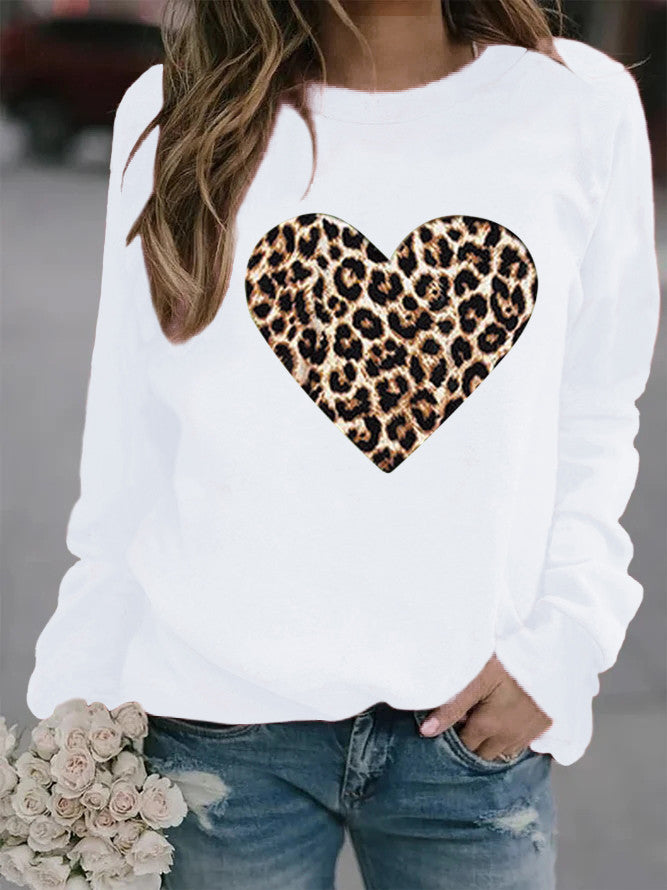 Leopard Love Printed Hoodless Plush Long Sleeve Sweater