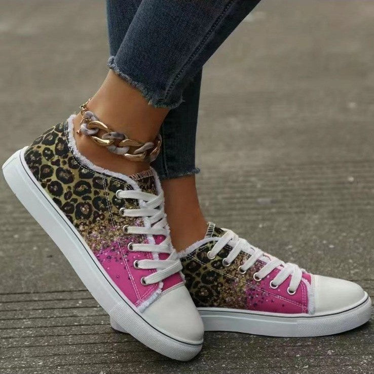 Damen Casual Leopard Print Gradient Farbe gedruckt Canvas Schuhe
