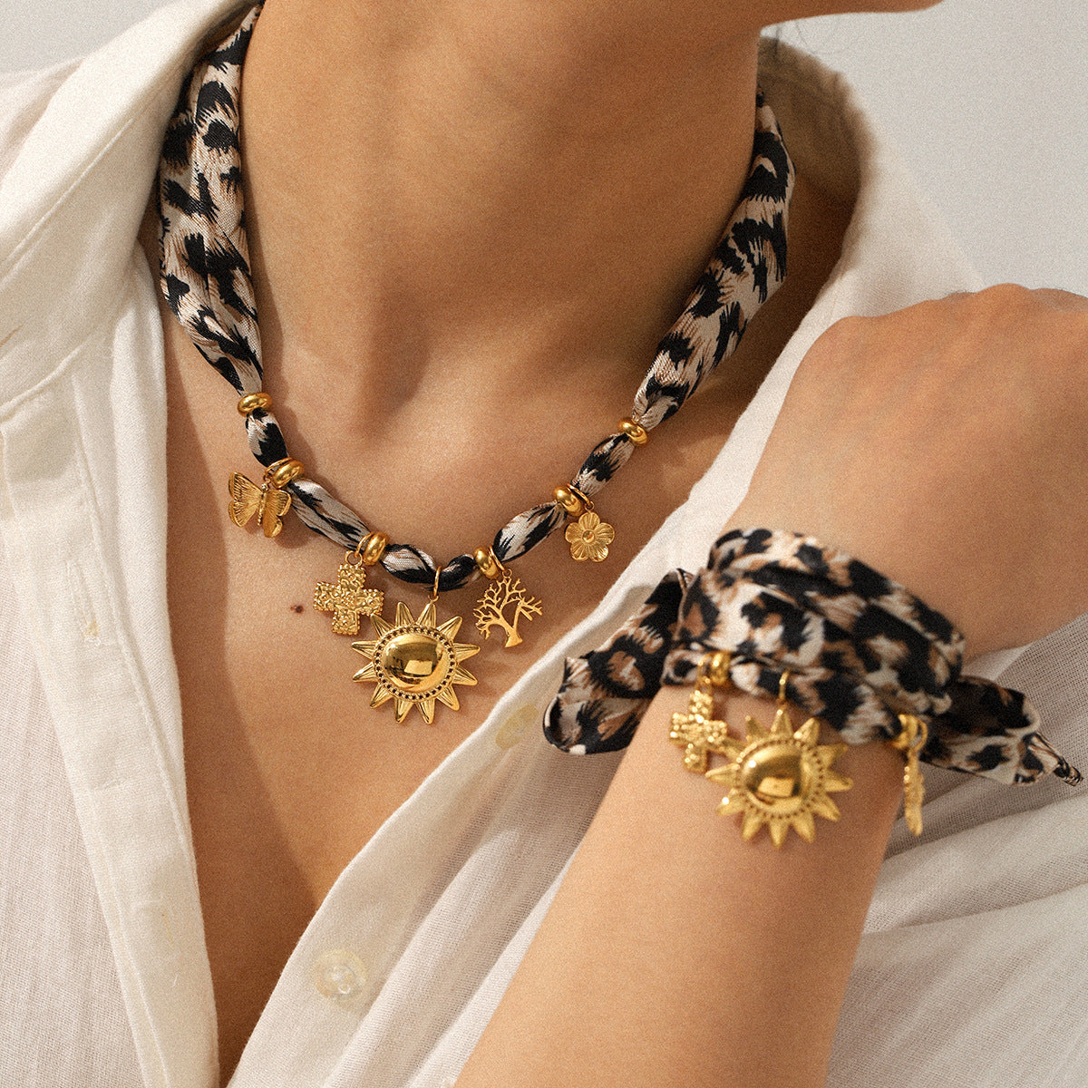 Leopard Ribbon Cross Bracelet For Women Jewerly