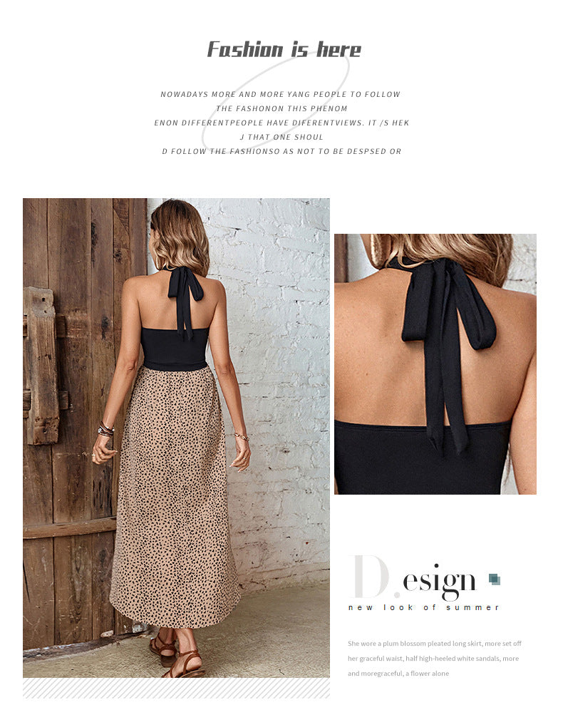 Summer Women's Leopard Print Halter Irregular Slit Dress for Her
