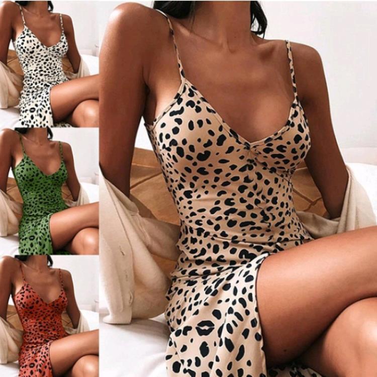 Leopardenmuster V-Ausschnitt-Trägerkleid