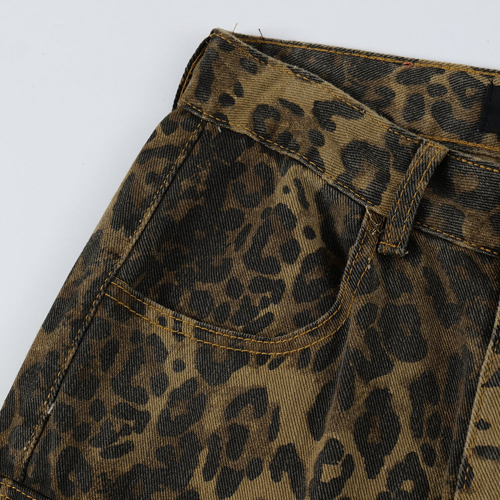Herren Punk-Jeans mit Leopardenfalten