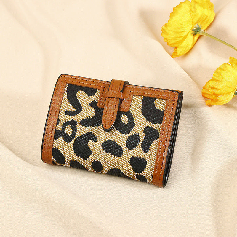 Frauen Brieftasche kurz neue Leopard Print Pull-Gürtel Multi-funktionale große Kapazität Tri-Fold Retro mehrere Kartenschlitze Kupplung Karteninhaber