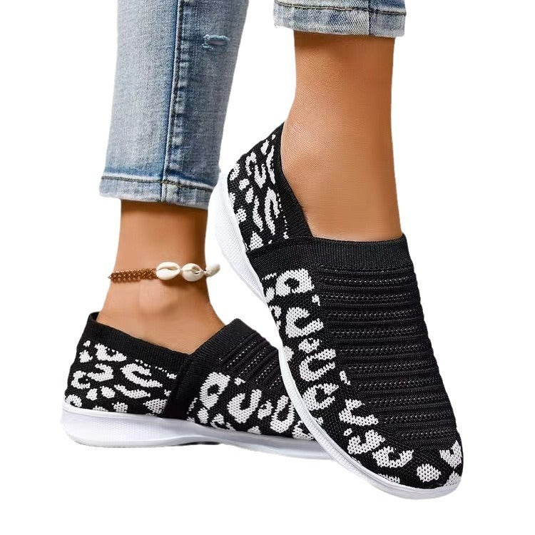 Sommer und Herbst Slip-on Frauen Mode Schuhe flache Runde Kopf Leopard Print Bequem