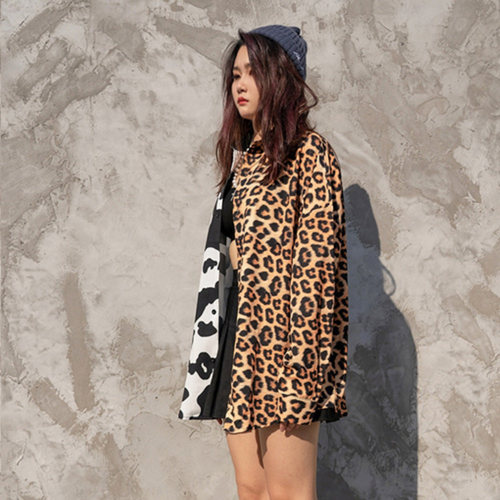 Colorblock-Shirt mit Leopardenmuster