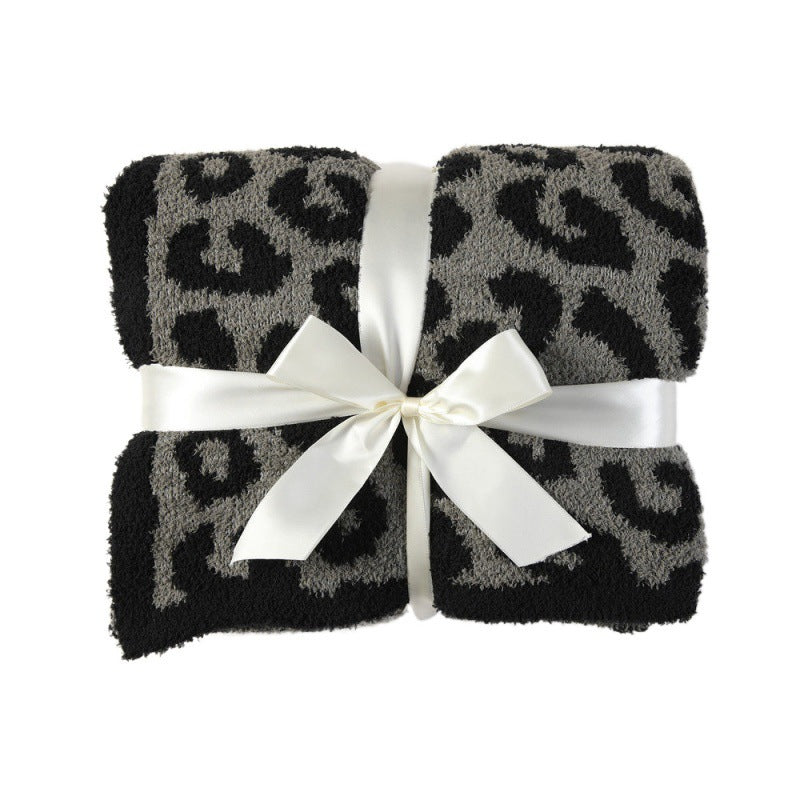 Gestrickte Sofadecke Leopard Print Fleece-gefütterter Bezug Büro-Nap-Decke