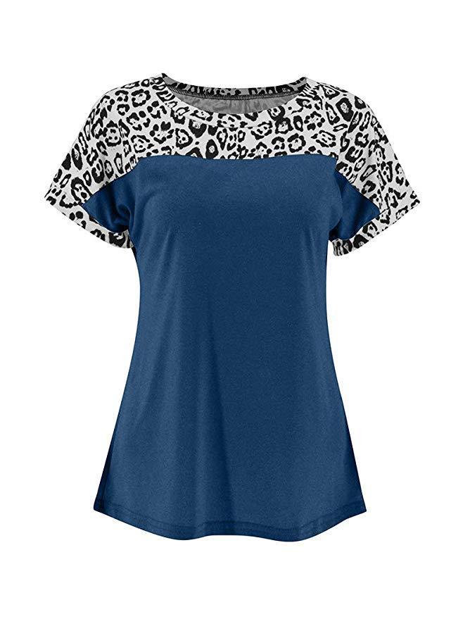 Leopard print stitching short sleeves