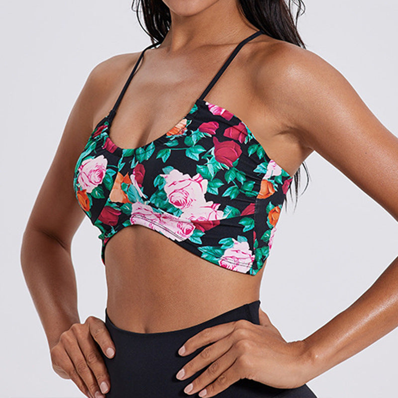 Fixed-style Leopard-print U-neck Sports Bra