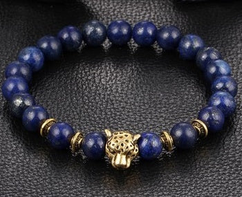Leopard Round Bead Armband Herrenarmband Perlen Vulkanstein