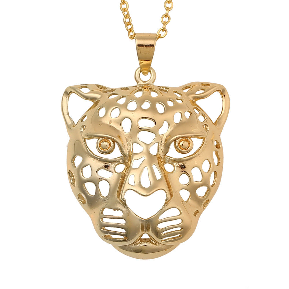 Kupfer Exaggerated Hollow Leopard Head Anhänger Halskette