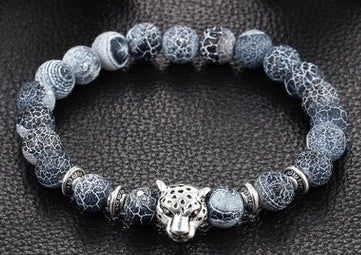 Leopard Round Bead Armband Herrenarmband Perlen Vulkanstein
