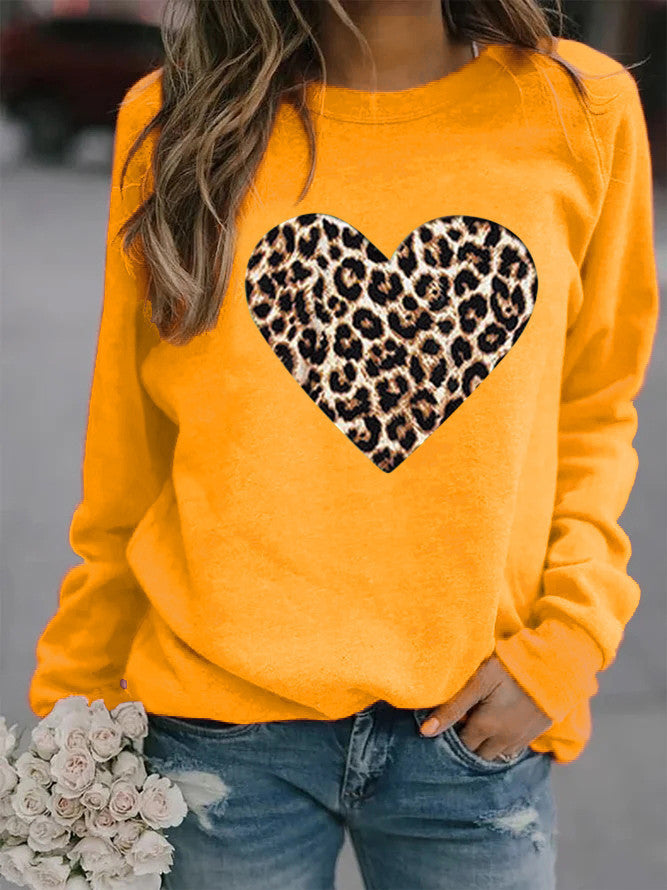Leopard Love Printed Hoodless Plush Long Sleeve Sweater