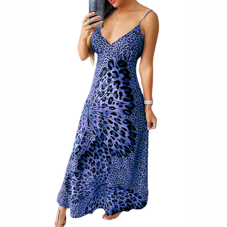 Damen Sling Leopard Print Schmetterling Print Kleid