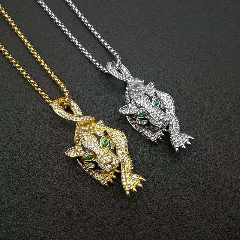 Titan Stahl Leopardenkopf Anhänger Halskette Jewellery