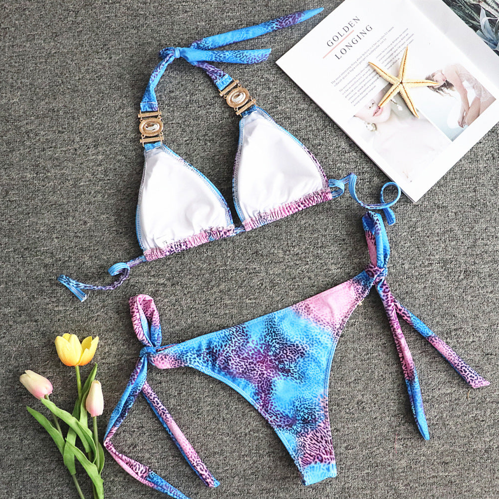 Bikini leopard print strappy swimsuit