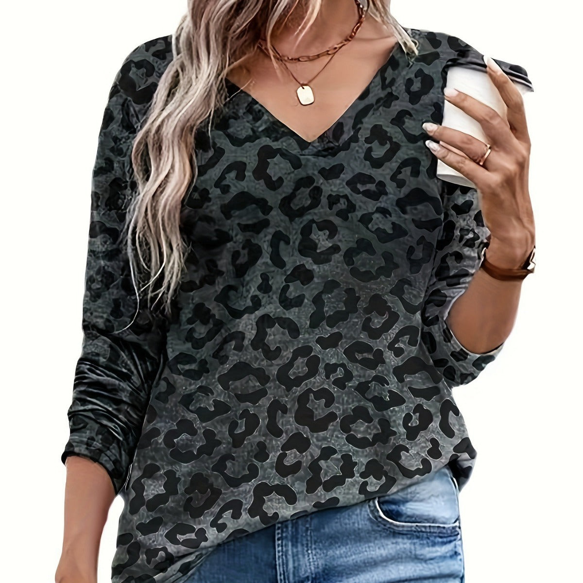 Women's Retro Fashion Casual Leopard Print Printed Long-sleeved Top