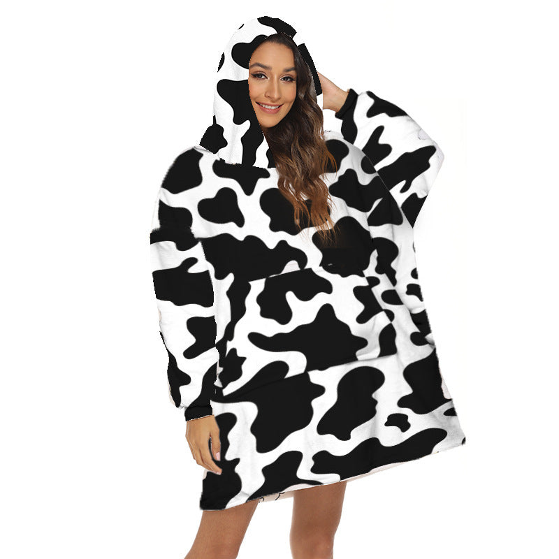 Winter New White Leopard Print Casual Hooded Free Size Sweater