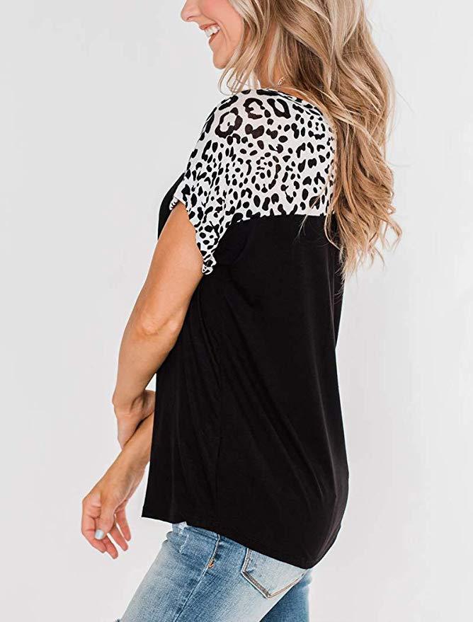 Leopard print stitching short sleeves
