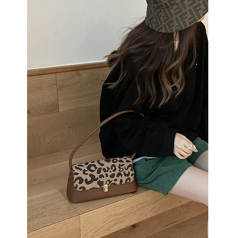 French Niche Damen Neue Mode Leopardenmuster Umhängetasche