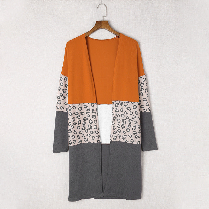 Leopard Print Cardigan Coat Women's Mid-length Knitted Top