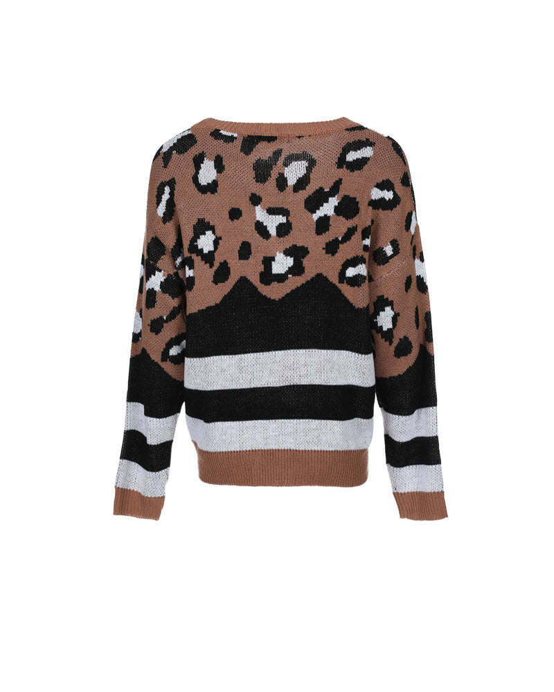 Women's Blend Crew Neck Leopard Print Sweater