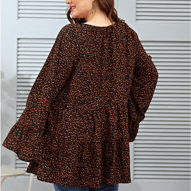 Lockeres Leopardenmuster Braunes Kleid Casual Plus Fat