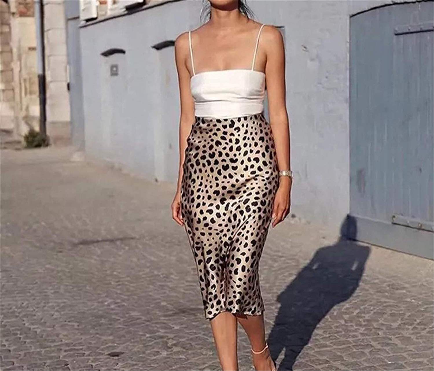 Damen Leopard Printed Kleid Hohe Taille Unsichtbarer Reißverschluss Rock