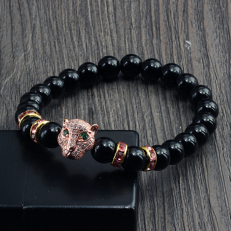 Glänzend schwarzes Micro Palette Leopardenkopf-Armband