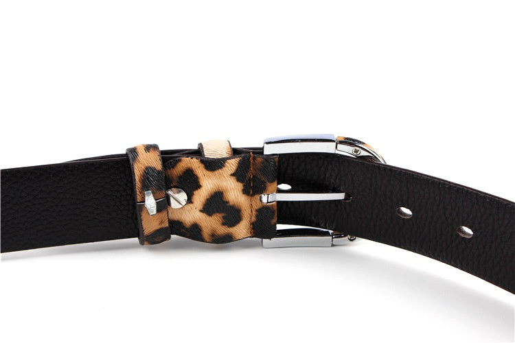 Leopard Print Belt -Ledergürtel für Frauen