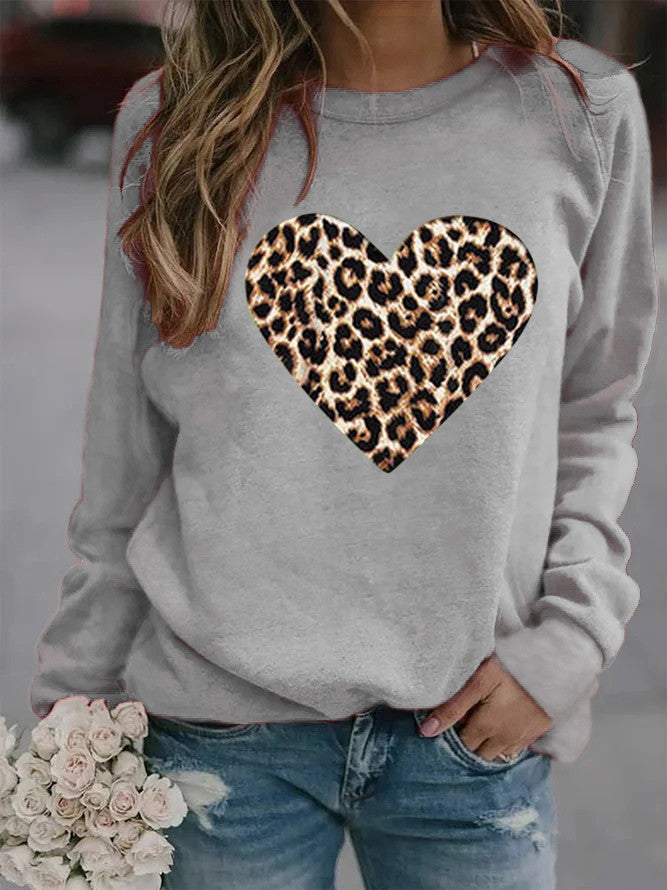 Leopard Love Printed Hoodless Plush Long Sleeve Sweater