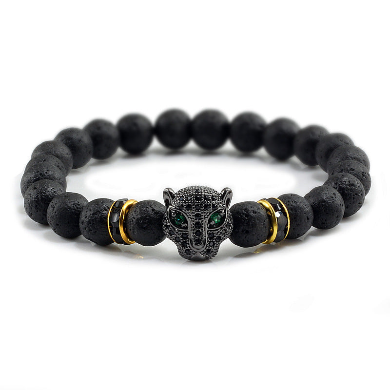 Glänzend schwarzes Micro Palette Leopardenkopf-Armband
