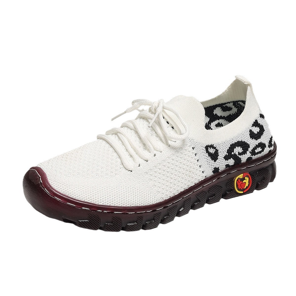 Leopard Print Runde Kopf Lace-up flachen Boden Komfort atmungsaktiv Mesh-Oberfläche Schuhe