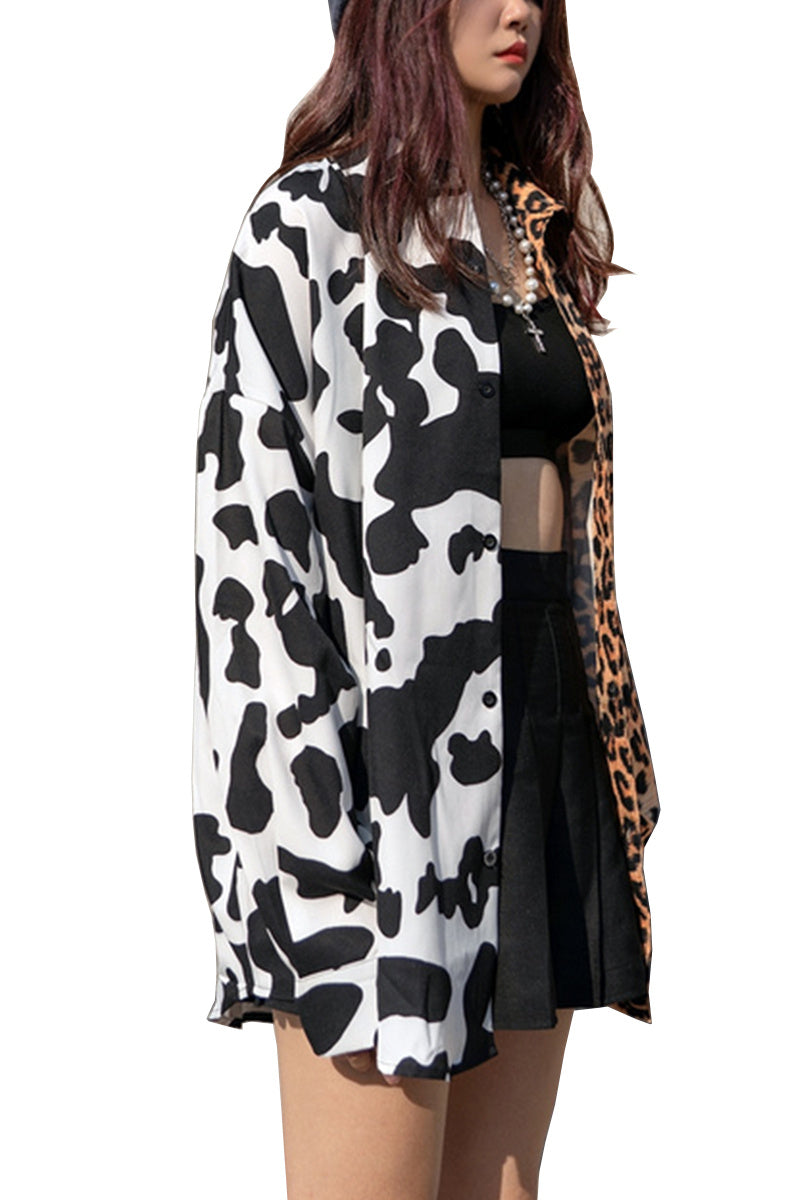 Colorblock-Shirt mit Leopardenmuster